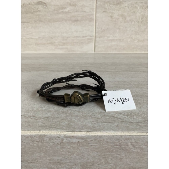 AMEN Passion Brown Leather Bracelet Unisex Double Layer Braid Magnet Lock NWT - Picture 2 of 5
